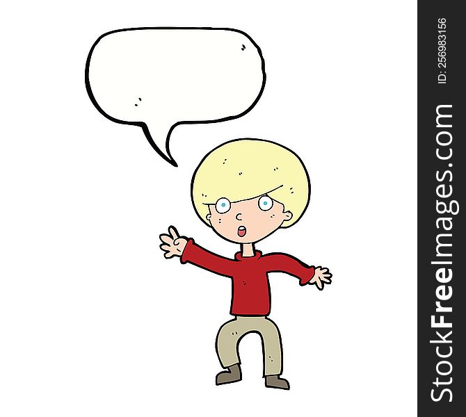Cartoon Panicking Boy With Speech Bubble