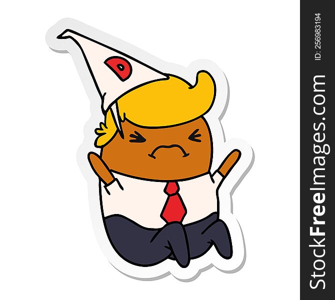 Hand drawn sticker cartoon kawaii man in dunce hat