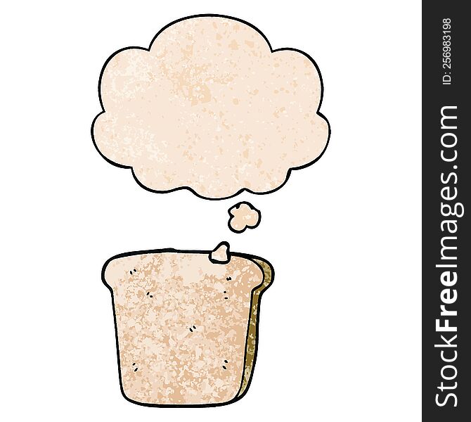 cartoon slice of bread with thought bubble in grunge texture style. cartoon slice of bread with thought bubble in grunge texture style