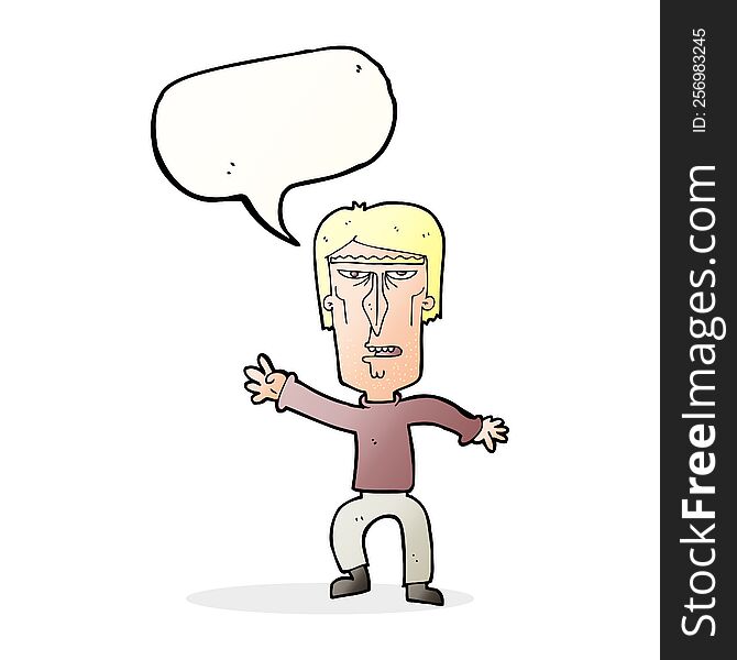 Cartoon Angry Man Waving Warning With Speech Bubble