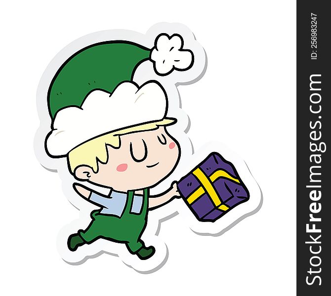 Sticker Of A Cartoon Happy Christmas Elf