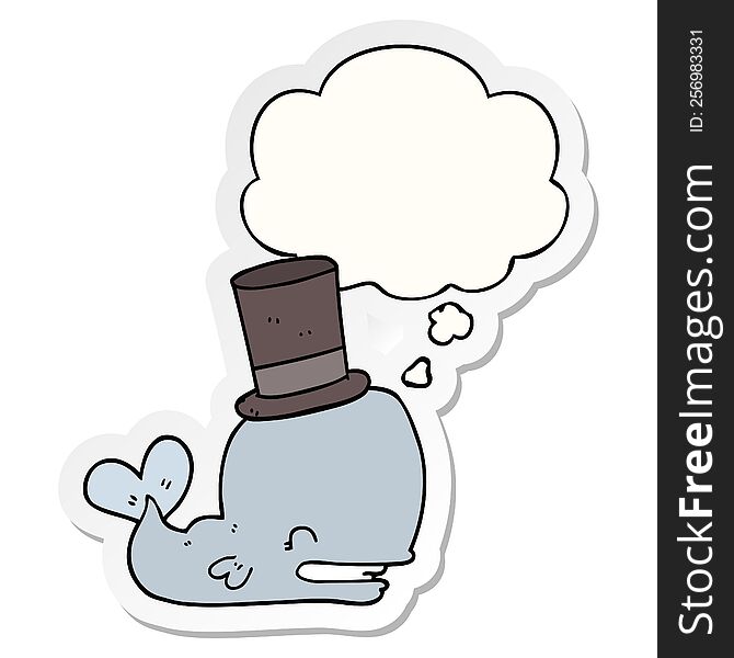 Cartoon Whale Wearing Top Hat And Thought Bubble As A Printed Sticker