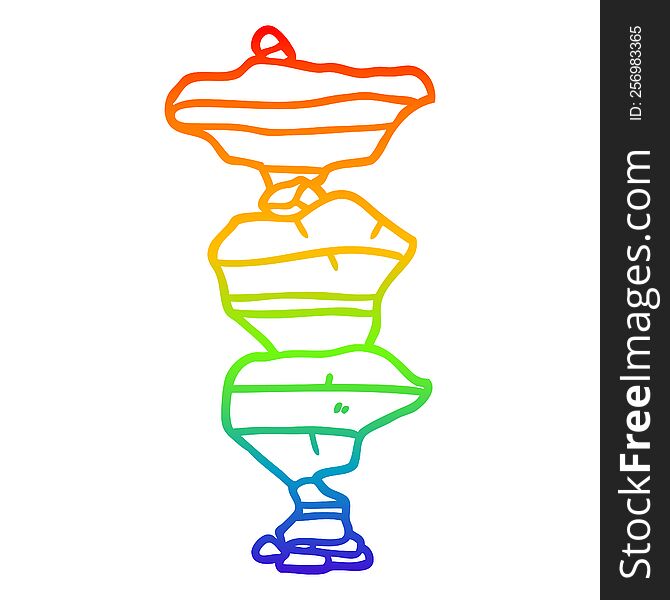 rainbow gradient line drawing of a cartoon of stacked stones
