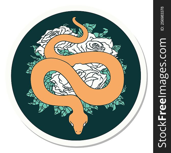 Tattoo Style Sticker Of A Snake And Roses