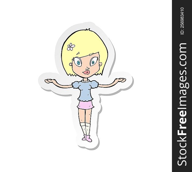 sticker of a cartoon woman making balancing gesture