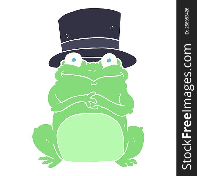flat color illustration of frog in top hat. flat color illustration of frog in top hat