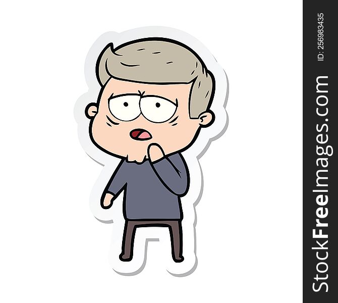 Sticker Of A Cartoon Tired Man