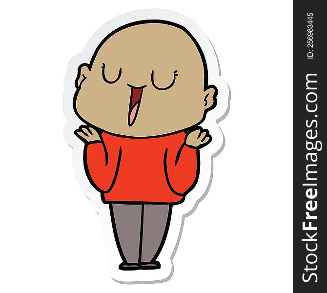 Sticker Of A Happy Cartoon Bald Man Shrugging Shoulders