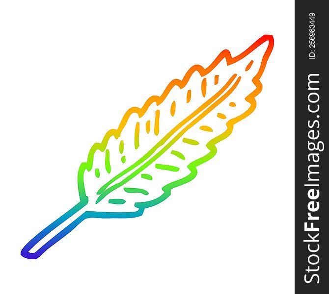 rainbow gradient line drawing of a cartoon of a white feather. rainbow gradient line drawing of a cartoon of a white feather