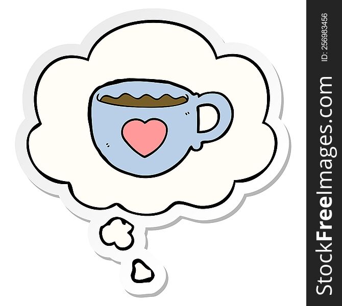 I Love Coffee Cartoon Cup And Thought Bubble As A Printed Sticker