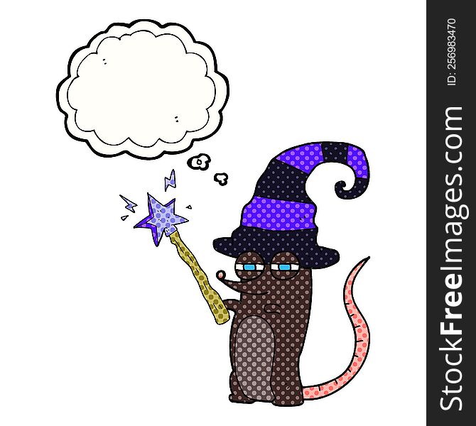 freehand drawn thought bubble cartoon magic witch mouse