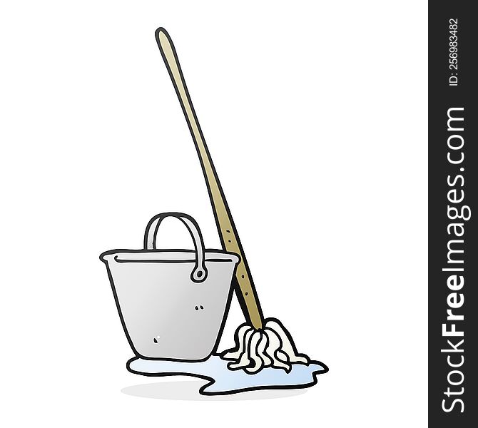 freehand drawn cartoon mop and bucket
