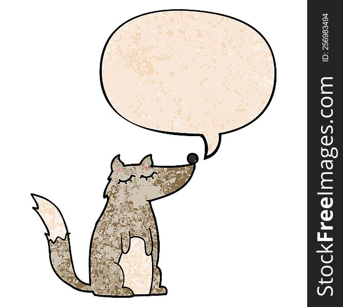 Cartoon Wolf And Speech Bubble In Retro Texture Style