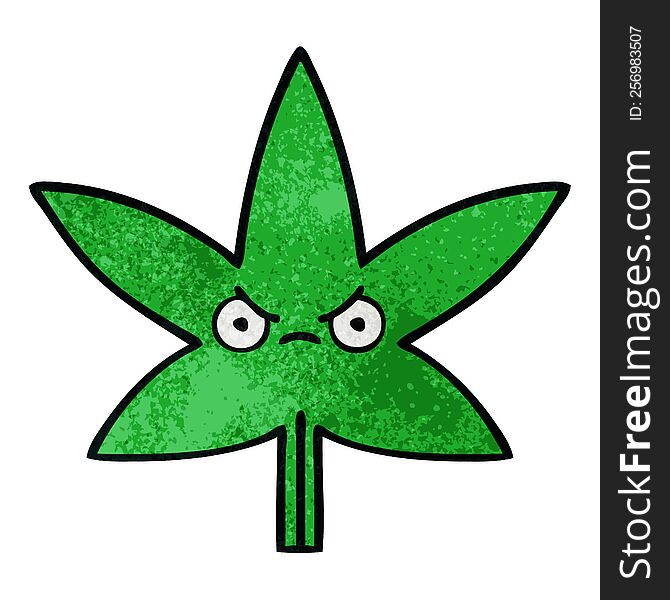 retro grunge texture cartoon of a marijuana leaf