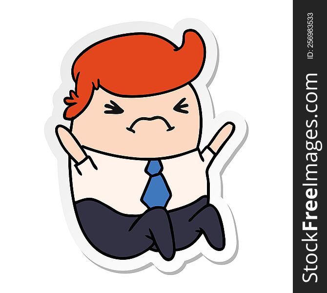 sticker cartoon illustration of an angry kawaii business man. sticker cartoon illustration of an angry kawaii business man