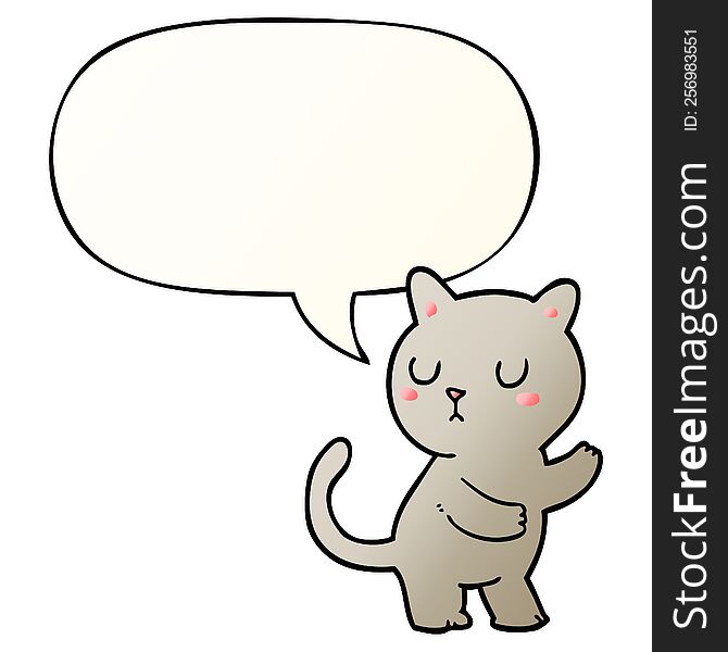 Cartoon Cat And Speech Bubble In Smooth Gradient Style