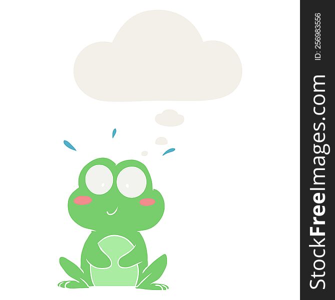 cute cartoon frog with thought bubble in retro style