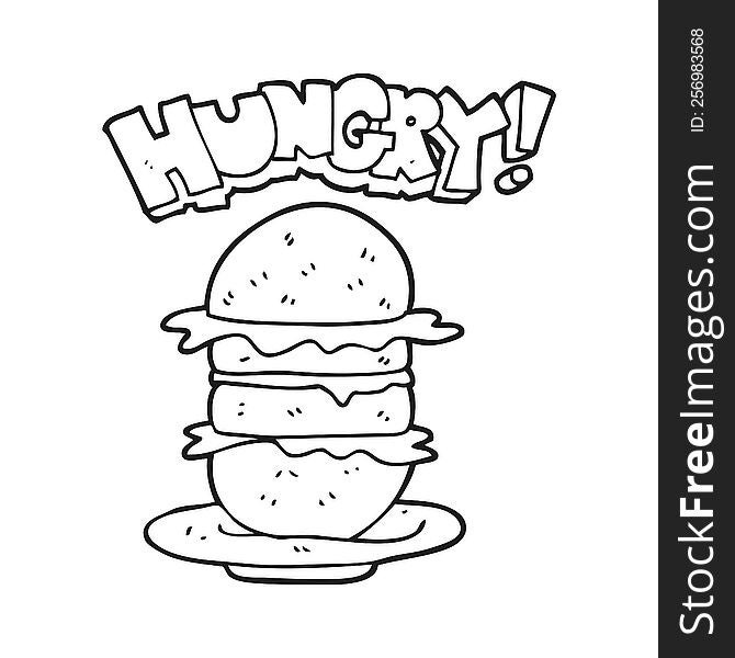 freehand drawn black and white cartoon burger