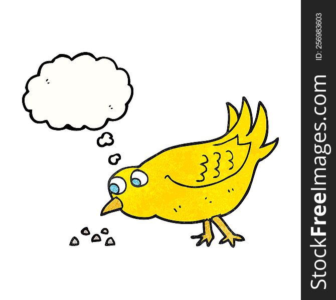 Thought Bubble Textured Cartoon Bird Pecking Seeds