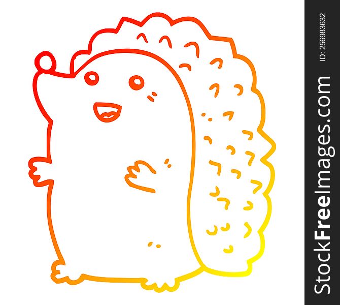 Warm Gradient Line Drawing Cartoon Happy Hedgehog