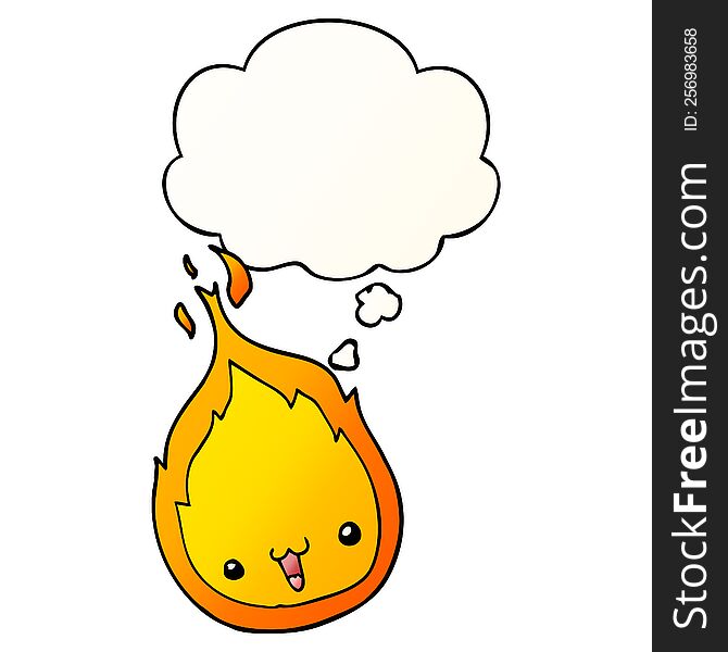 Cute Cartoon Flame And Thought Bubble In Smooth Gradient Style