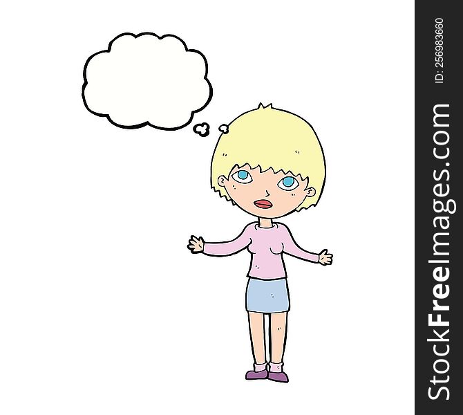 Cartoon Woman Shrugging  With Thought Bubble
