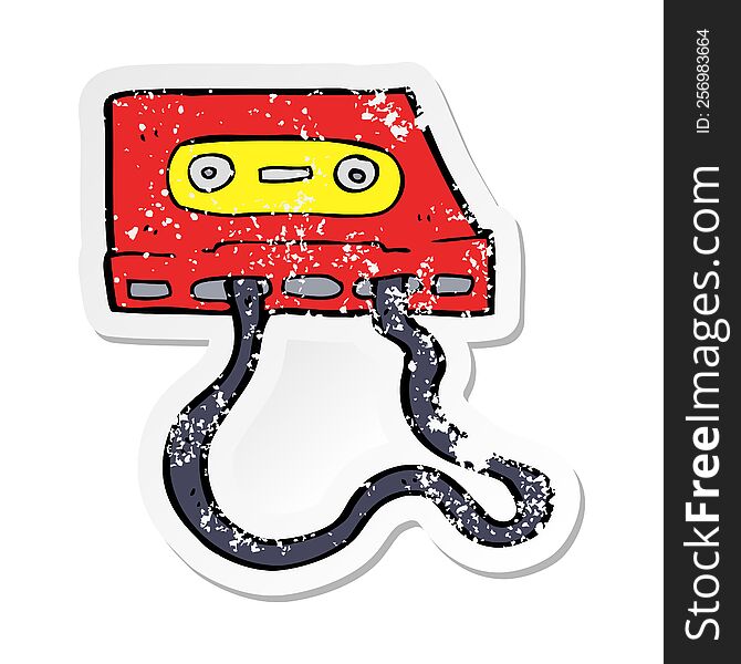 retro distressed sticker of a cartoon cassette tape