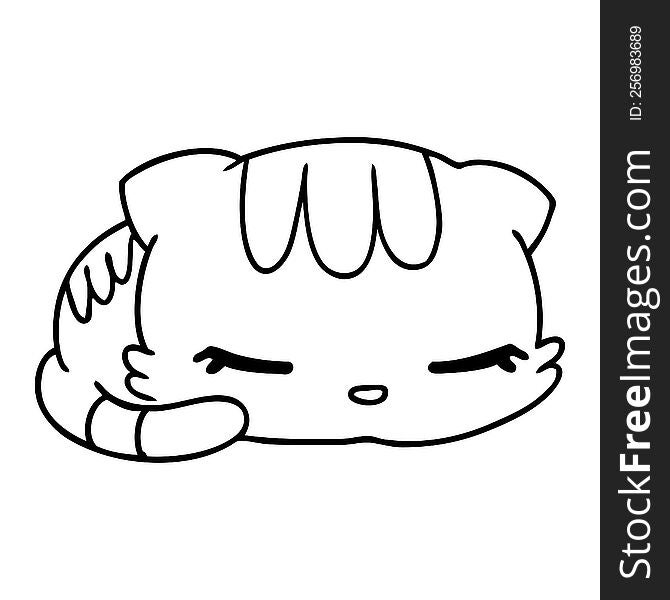 Line Drawing Kawaii Cute Sleeping Kitten