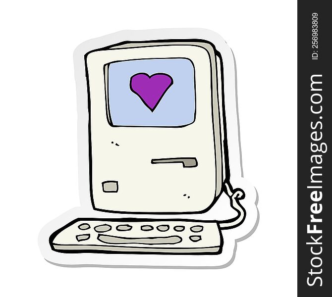 Sticker Of A Cartoon Computer With Love Heart
