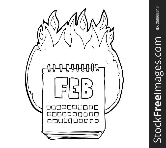 Black And White Cartoon Calendar Showing Month Of February