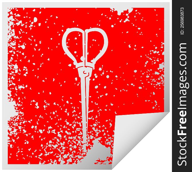 Quirky Distressed Square Peeling Sticker Symbol Scissors