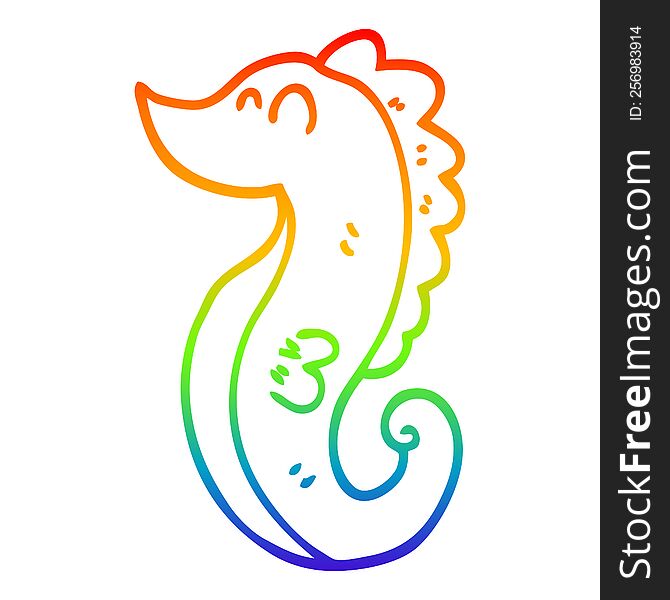 rainbow gradient line drawing of a cartoon sea horse
