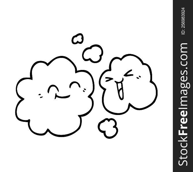 line drawing cartoon of happy grey smoke