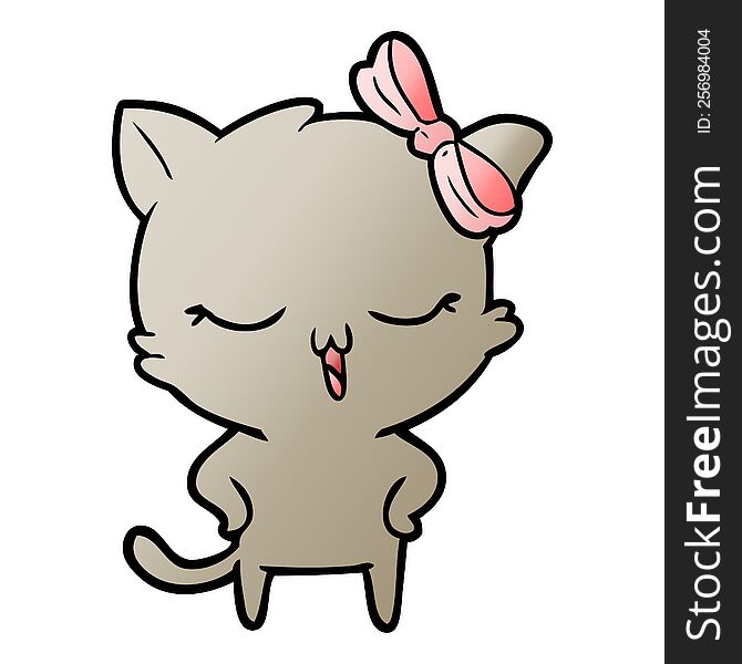 cartoon cat with bow on head and hands on hips. cartoon cat with bow on head and hands on hips