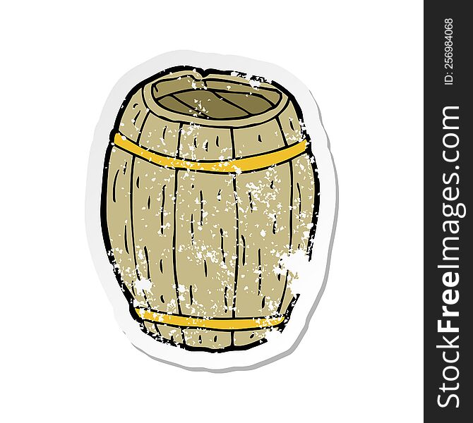 Retro Distressed Sticker Of A Cartoon Wooden Barrel