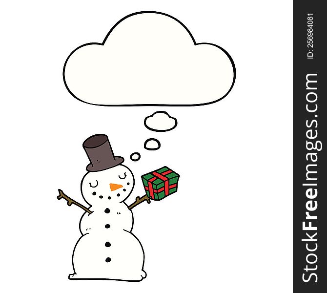 cartoon snowman with thought bubble. cartoon snowman with thought bubble