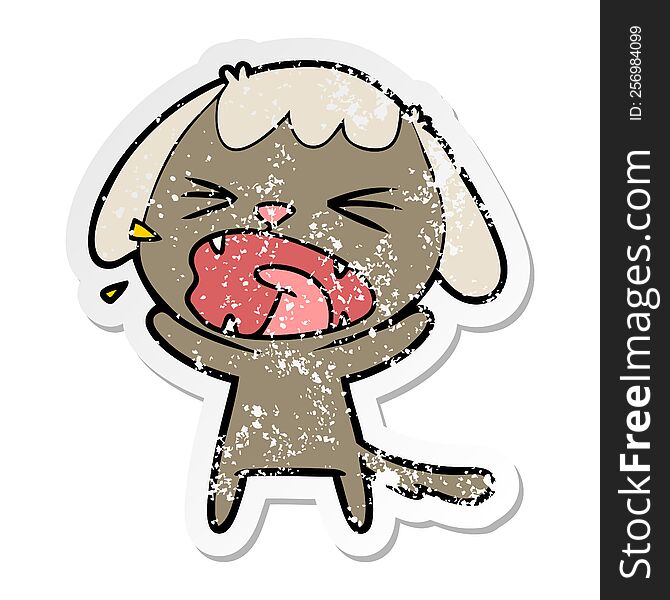 Distressed Sticker Of A Cute Cartoon Dog Barking