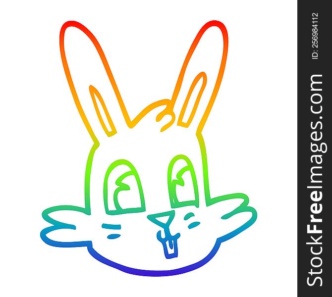 rainbow gradient line drawing of a cartoon bunny face