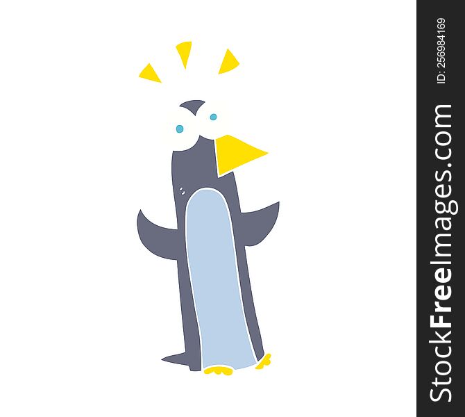 Flat Color Illustration Of A Cartoon Surprised Penguin