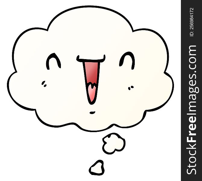 Cute Happy Cartoon Face And Thought Bubble In Smooth Gradient Style