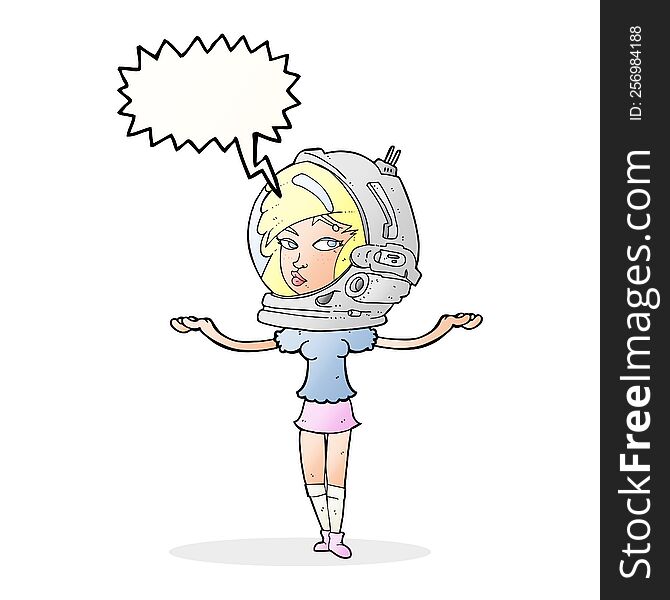 cartoon woman wearing space helmet with speech bubble