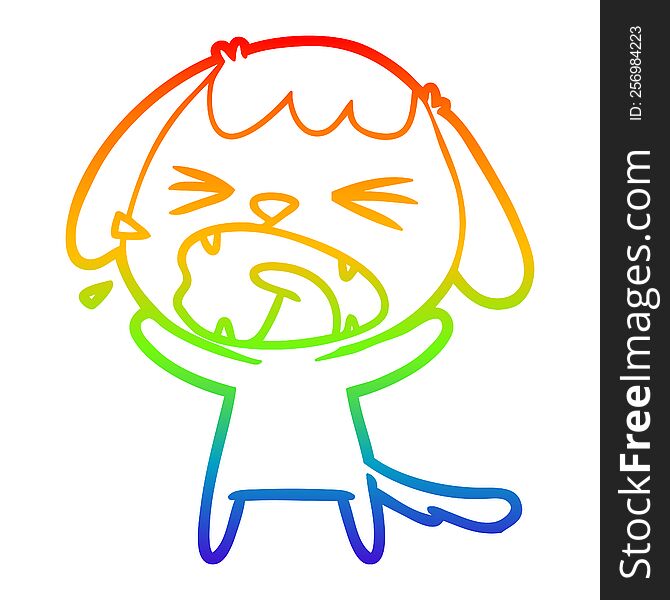 rainbow gradient line drawing of a cute cartoon dog barking