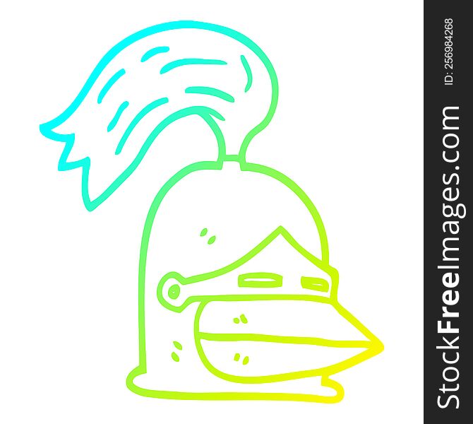 cold gradient line drawing of a cartoon golden helmet