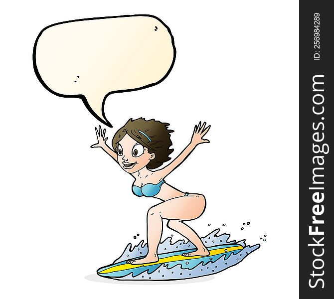 Cartoon Surfer Girl With Speech Bubble