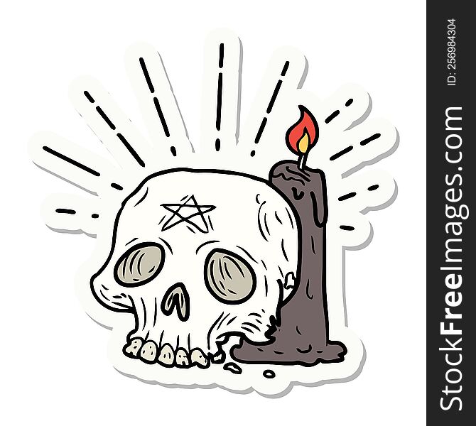 Sticker Of Tattoo Style Spooky Skull And Candle
