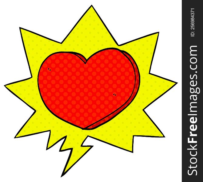 cartoon heart with speech bubble in comic book style