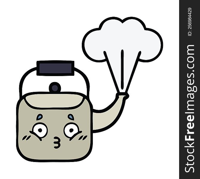 cute cartoon of a steaming kettle. cute cartoon of a steaming kettle