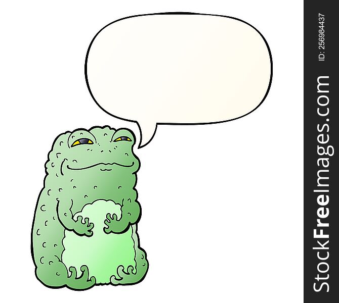 cartoon smug toad with speech bubble in smooth gradient style