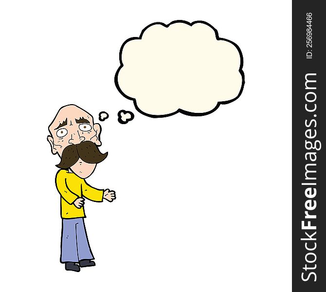 cartoon lonely old man with thought bubble