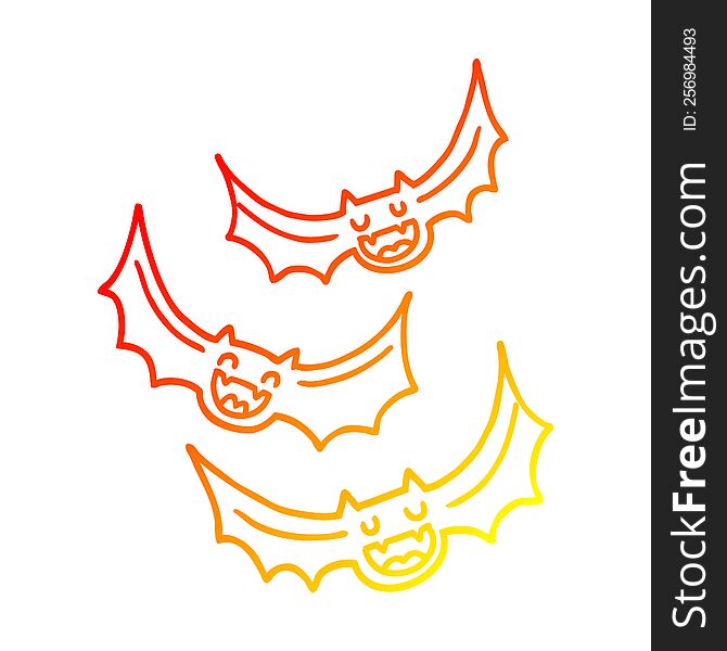 warm gradient line drawing of a cartoon vampire bats
